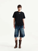 DESTROYED BERMUDA DENIM PANTS FOR MEN IN NAVY