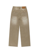 BACK LOGO WASHED DENIM PANTS IN BEIGE