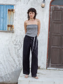 BUTTON POINT STRING WIDE PANTS IN BLACK