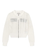 BACK JACQUARD LOGO KNIT ZIP UP IN WHITE