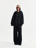 RAW CUT APPLIQUE HOODY ZIP UP IN CHARCOAL GREY