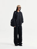 RAW CUT APPLIQUE HOODY ZIP UP IN CHARCOAL GREY