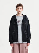 RAW CUT APPLIQUE HOODY ZIP UP IN CHARCOAL GREY